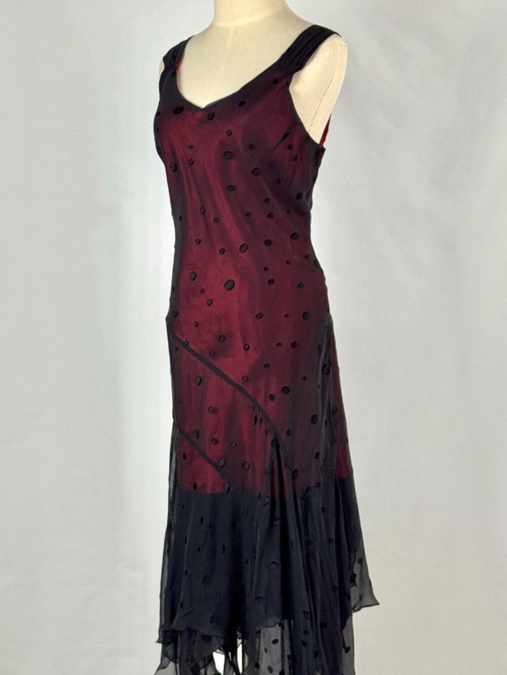 Vtg Y2K Black & Red Silk Dress Asymmetrical Handkerchief Hem Whimsigoth Vamp - Picture 5 of 10